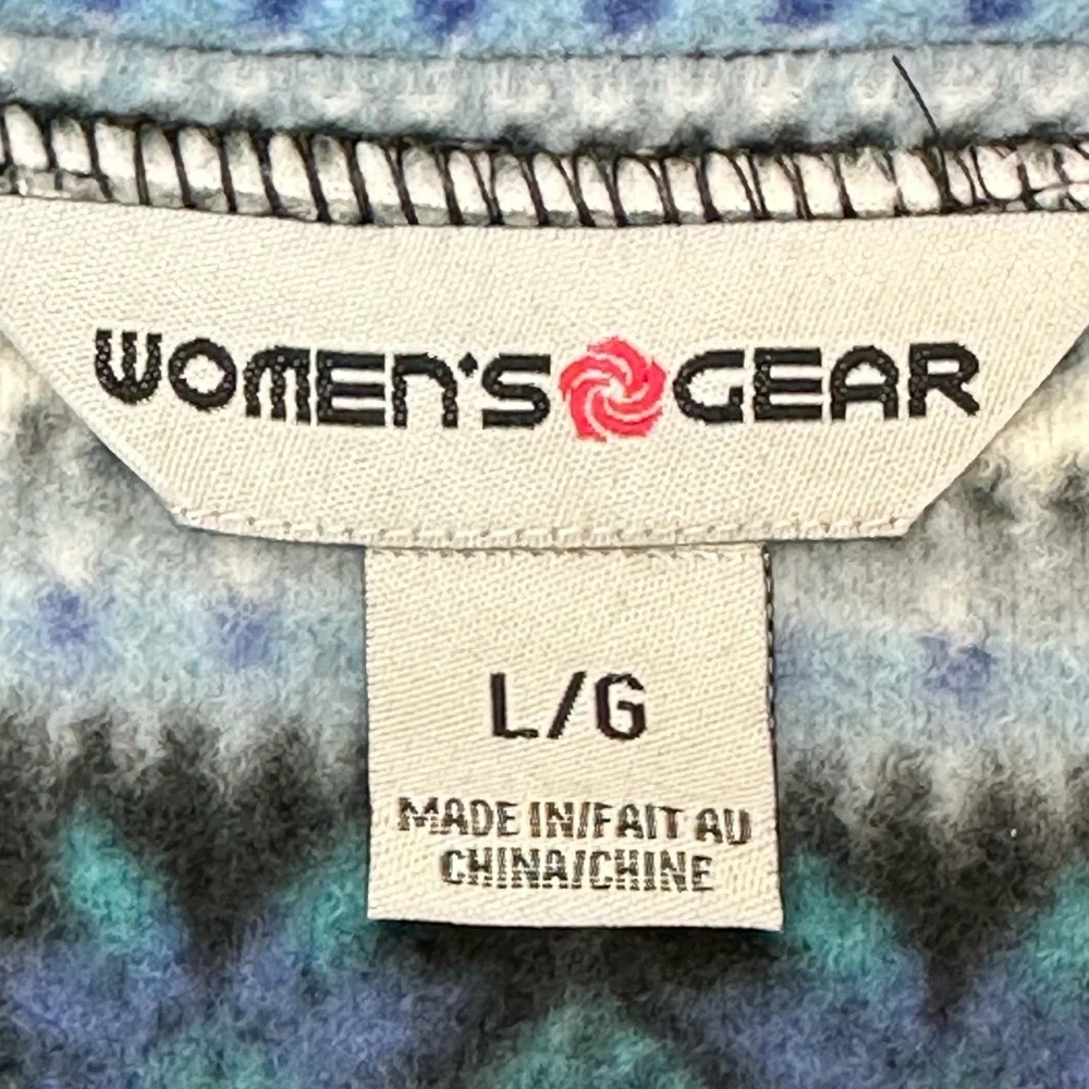 Women’s Gear Blue Fleece Snowflake Stripe Print Full Zip Light Jacket L‎ Pockets